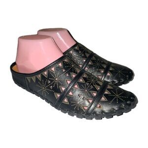 SPRING STEP FUSALIDE 8.5 Black Leather Laser Cut Out Boho Slip On Loafers Shoes